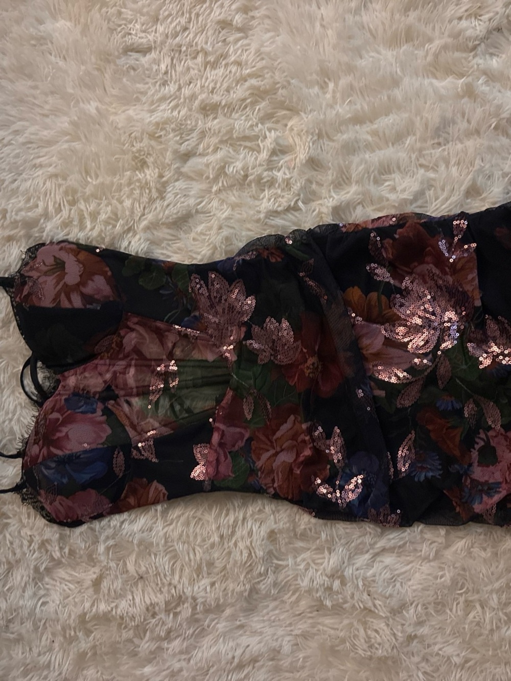 Strapless Black Floral Sequin Mesh Cocktail Dress